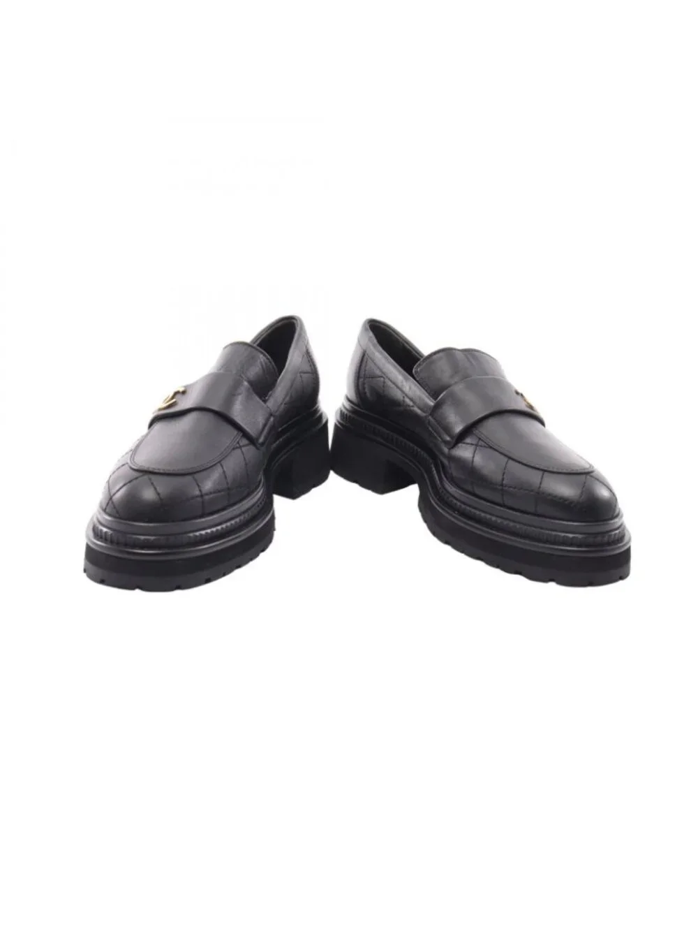 Chanel Loafers CC Logo Quilted Black Leather
